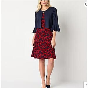 Perceptions Womens Floral Jacket Dress medium office wear church